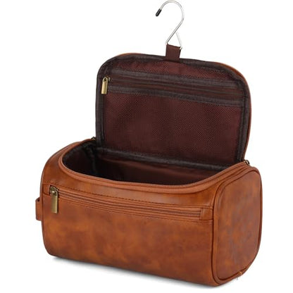 OXYEFEI Personalized Toiletry Bag for Men,Personalized Gifts for Men,Engraved Initial PU Leather Mens Toiletry Travel Shaving Travel Essentials Toiletries Bag for Him Birthday (B, Light Brown) - color: Light Brown, style: B