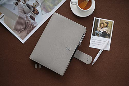 Moterm Leather A5 Planner Cover Fits Hobonichi Cousin, Stalogy & Midori MD | Original Collection (A5+), Pebbled-Gray, with Built-in Pen Loop, Card Slots and Back Pocket - color: Pebbled-gray
