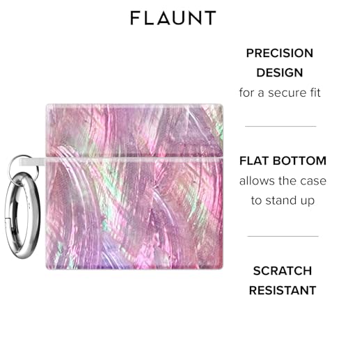 Flaunt Official Square AirPods 4 Case - Pink Mother of Pearl | Lightweight & Shockproof Case with Wireless Charging - Stylish Protective Case for AirPods 4 with Silver Ring - color: Pink Mother of Pearl, size: AirPods 4