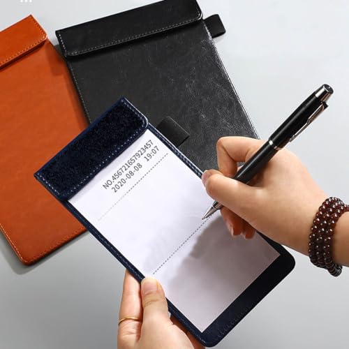 A6 Mini Pocket Clipboard, 7.9" X 3.9" Magnetic PU Notepad Server Pad Menu Holder with Pen Holder File Clip Folder Writing Pad for Business Office Restaurant Hotel - style: A6 Long
