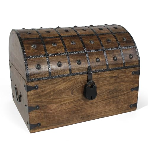 Handmade Pirate Treasure Chest for Kids Prizes & Classroom with Lock and Skeleton Keys – Lockable Wooden Storage Chest Box, Pirate Decor, Decorative Wooden Box - XXX-Large 21x15.75x15.75 | Handmade Wooden Storage Box Kids Treasure Chest For Jewelry, Coins