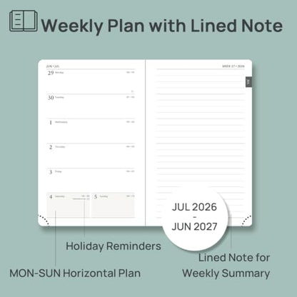 POPRUN 2026-2027 Pocket Planner (Size 4''x 6.25'') Pocket Calendar Notebook | Academic Daily Planner (JUL.26-JUN.27) Appointment Book with Monthly Tabs, Inner Pocket, Leather Soft Cover - Beige - color: Beige, size: Pocket-4" X 6.25", style: Academic Year