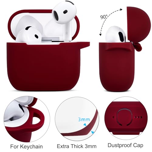 KOUJAON Compatible with AirPods 4 Case Cover, Soft Silicone Protective Cover with Bracelet Keychain, Compatible with Apple AirPods 4th Generation Wireless Earbuds (Burgundy) - color: Burgundy
