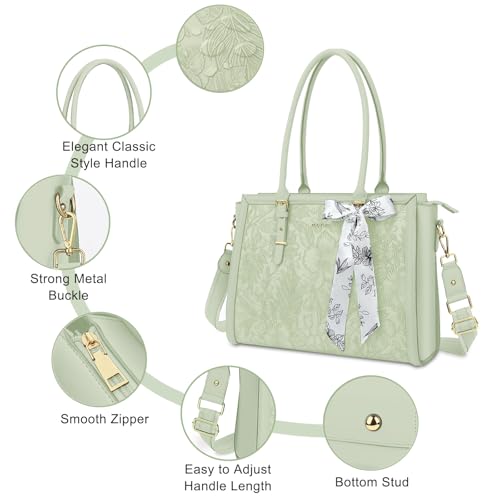 MOSISO Laptop Bag for Women, 17-17.3 inch PU Leather Tote Bag - color: Sage Green, size: 17.3 inch