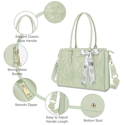 MOSISO Laptop Bag for Women, 17-17.3 inch PU Leather Tote Bag - color: Sage Green, size: 17.3 inch