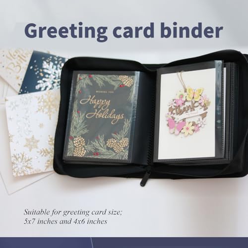 82 Pocket 5x7 Greeting Card organizer Album,Christmas Card book | binder for Storage protect birthday,postcard,wedding,xmas holiday card holder &display grad card keepsake gift box - color: Blue