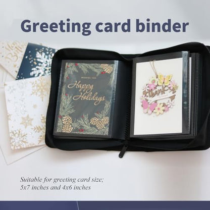 82 Pocket 5x7 Greeting Card organizer Album,Christmas Card book | binder for Storage protect birthday,postcard,wedding,xmas holiday card holder &display grad card keepsake gift box - color: Blue
