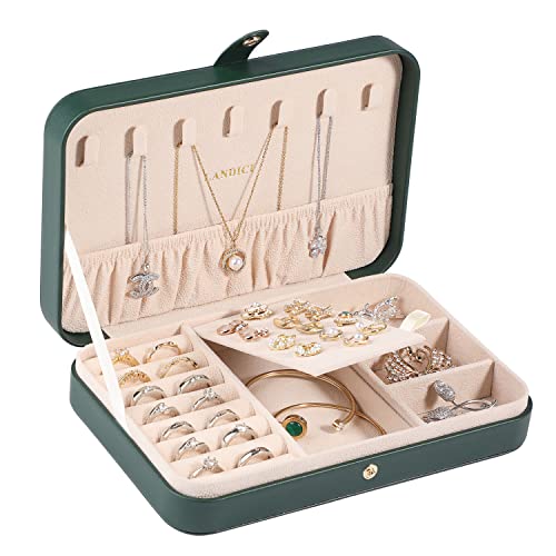 LANDICI Small Jewelry Box for Women Girls, PU Leather Travel Jewelry Organizer Case, Jewellery Storage Holder Display for Ring Earrings Necklace Bracelet Bangle Watch Men Kids Gift, Blackish Green - color: Blackish Green