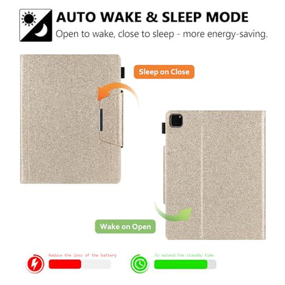 Glitter Case for iPad Pro 11-inch (M4/M5) 2024 2025, Techcircle Folio Stand Smooth Bling PU Leather Soft TPU Back Smart Cover with Pencil Holder & Card Pocket, Auto Sleep/Wake, Shiny Gold - color: 01 Shiny Gold, size: iPad Pro 11 2024-2025