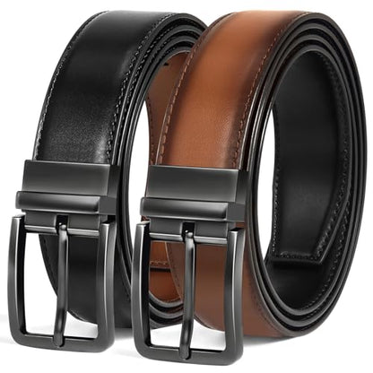 Men's Reversible Belt 1 Piece - 1 3/8" Leather Dress Belt | 2 Sides Colors in 1 Belt, Double-Sided Reversible, Genuine Leather Belts, Trim to Fit, Every Day Dress Casual belt, Gift Box - color: Black/Tan, size: 50"-52" Waist Adjustable