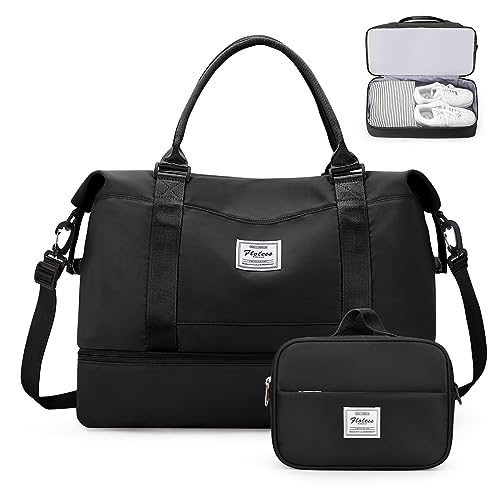 Weekender Bags for Women, Carry-On Overnight Travel Duffel Bag | Travel Bag with Shoes Compartment & Toiletry Bag, Extra Large - color: Black, size: Extra Large