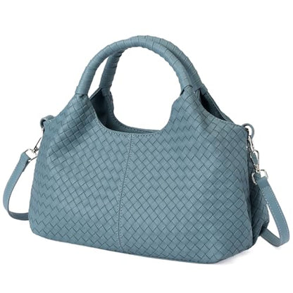 GAEKEAO Vegan Leather Purses for Women Large Shoulder Bag and Handbags Satchel Designer Top Handle Purses Ladies Woven Tote - color: Blue