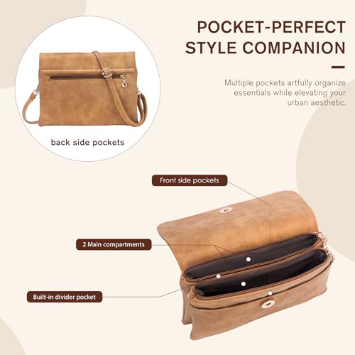 Small Crossbody Bags for Women,Vegan Leather Cell Phone Purse with Adjustable Shoulder Strap for Travel - color: Brown