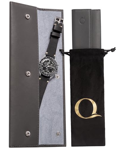 Watch Sleeve Pouch - Full Grain Napa Leather Travel Watch Case with Velvet Interior - Watch Storage Holds Luxury Watches Flat - Watch Gifts and Accessories - color: Gray / Blue