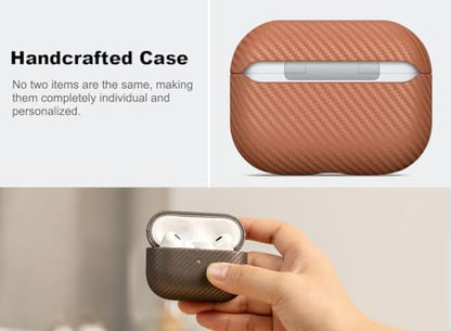 Haobobro Leather Case - for AirPods Pro 2 / AirPods Pro 2nd Generation Case | Selected Skin-friendly Cowhide Leather, Carbon Fibre Texture, Handmade Drop Protective Hard Cover - Brown - color: Brown, size: AirPods Pro 2