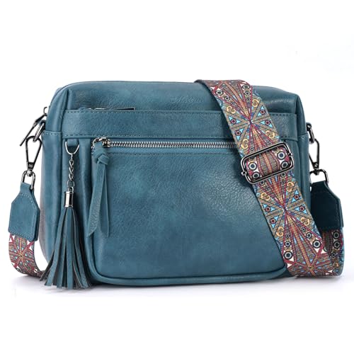 MEITRUE Crossbody Bags for Women, Vegan Leather Crossbody Purse Trendy Multi Pockets Shoulder Handbag with Tassel - color: 03-peacock Blue