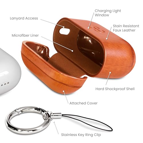 Dreem Real Leather AirPods Pro 3 Case Cover, Keychain Carabiner Clip, for Apple AirPods Pro 3 Case, Leather + Protective Hard Plastic Shell, MagSafe OK, with Reveal Motion Effect [Om:Caramel] - color: *Real Leather* Caramel, size: AirPods Pro 3