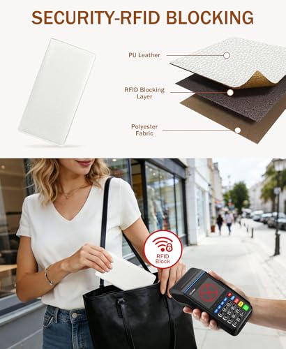 Immaturus White Womens Wallet RFID Blocking Slim Thin Credit Card Holder | Long Bifold, 11 Card Slots, Cash Purse, Zipper Coin Pocket, Travel Clutch Billfold, PU Leather, ID Window, Ladies Woman Gift - color: 2 White