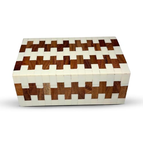 Perilla Home ﻿Home Decor Decorative Storage Wooden Box Small Wooden Organizer Tool Stash Card Craft Trinket Memory Keepsake Jewelry Box for Men and Women, Ticino, Gifts For All, Off White & Brown - color: Off white and brown
