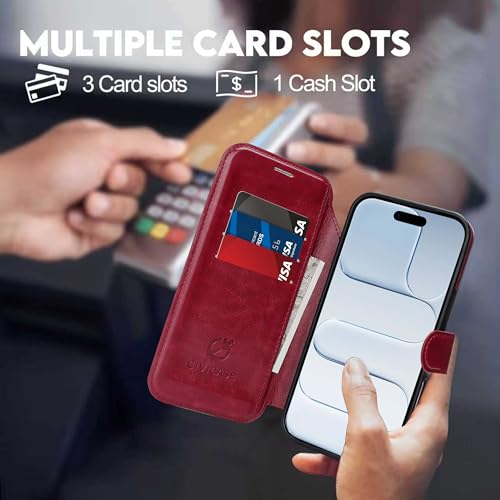 for iPhone Air Wallet Case with Stand,PU Leather Flip Credit Card Holder Slots (RFID Blocking),Compatible with Magsafe Magnetic Holder Phone Cover Women Men,Wine Red - color: Wine Red, size: iPhone Air 6.7"