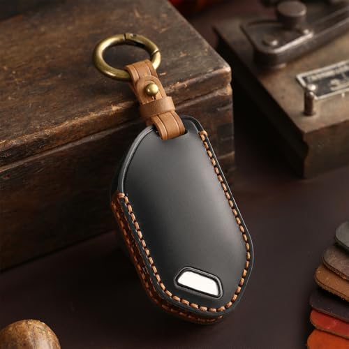 8-Button Leather Key Fob Cover, Compatible with Kia Telluride EV5 2023-2026, No Screw Design Retro Style Smart Key Holder Protector(8 Button, Black) - color: Black, size: 8 Button
