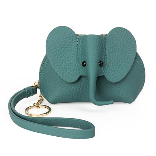 DORIS&JACKY Small Leather Coin Purse for Women Mini Elephant Zipper Wallet - color: 2-Lake blue