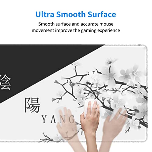 Japanese Large Gaming Mouse Pad, Cherry Blossom Pattern | Black and White Design XL Mousepad with Nonslip Rubber Base & Stitched Edges, Big Desk Mat for Keyboard-31.5x11.8 Inch - color: Japanese Black White Cherry Blossom, size: 31.5" x 11.8"