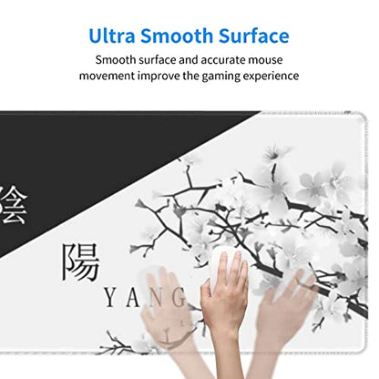 Japanese Large Gaming Mouse Pad, Cherry Blossom Pattern | Black and White Design XL Mousepad with Nonslip Rubber Base & Stitched Edges, Big Desk Mat for Keyboard-31.5x11.8 Inch - color: Japanese Black White Cherry Blossom, size: 31.5" x 11.8"