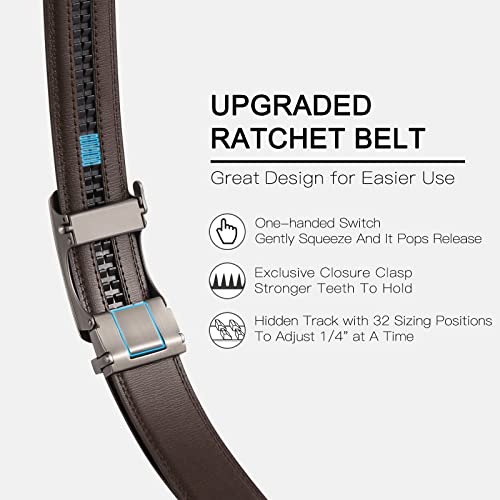 SENDEFN Men's Leather Belt Automatic Ratchet Buckle Slide Belt for Dress Casual Trim to Fit with Gift Box - color: C-coffee-9, size: 32" to 38" Waist Adjustable