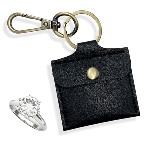Ring Holder Keychain for Gym, Leather Jewelry Travel Pouch for Wedding Ring, Necklaces, Mini coin pouch for Women - color: Black