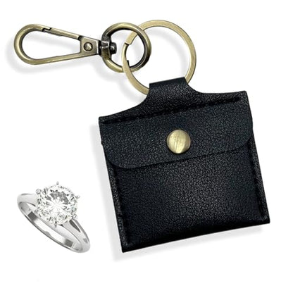 Ring Holder Keychain for Gym, Leather Jewelry Travel Pouch for Wedding Ring, Necklaces, Mini coin pouch for Women - color: Black