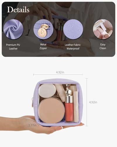 Pocmimut Clear Makeup Bag, Easy to Find Mini Makeup Bag for Purse, Travel Makeup Bag for Car, Compact Cosmetic Pouch for Daily Essentials,Purple - color: Purple, style: Mini