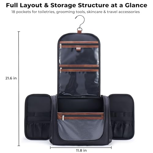 Ralnitote Large Hanging Toiletry Bag for Men, Travel Bathroom Bag with Hook, Hygiene Bag Organizer for Shower, Shaving & Grooming Essentials, Black - color: Black