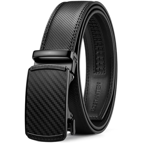 BOSTANTEN Ratchet Belts for Men Leather Trim to Fit 1 3/8“ Gift Boxed - color: 003-black, size: 28"-34" Waist Adjustable