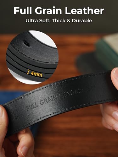 Mens Leather Belts for Jeans | Genuine Leather, Everyday Casual Dress, Classic Style, Handmade, Gift Box - color: Black 201, size: 32(Fits Waist 30"-31")