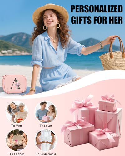 Relavel Mini Travel Makeup Bag with Led Mirror for Women, Pink L | Initial Cosmetic Bag with 3 Lights, Adjustable Brightness, Personalized Travel Toiletry Bag, Preppy Make Up Pouch for Trip - color: Pink, style: L