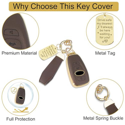 Soft TPU & Leather Key Fob Cover Compatible with Subaru Impreza Outback Legacy Ascent Forester WRX Crosstrek STI BRZ, with Keychain & Metal Blessing Tag (4 Button Coffee) - style: Coffee