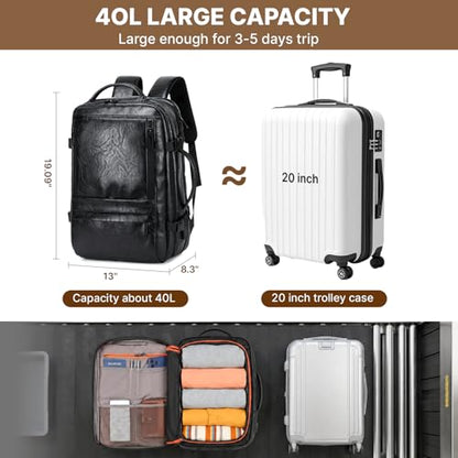 Carry On Backpack, 40L Expandable Travel Backpack, Black - color: Black