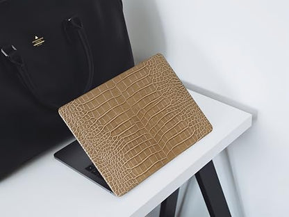 Compatible with MacBook Air 15 Inch Case 2026 M5, 2023-2025 M4/M3/M2 A3448 A3241 A3114 A2941, Texture Luxury Crocodile Aligator Skin Snakeskin PU Leather Hardshell & Keyboard Cover, Brown - color: # Brown Crocodile