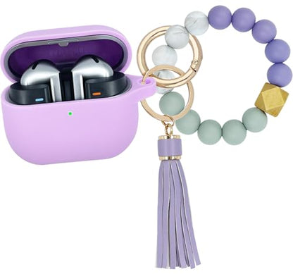 Compatible with Samsung Galaxy Buds 3 Case, Silicone Protective Cover for Galaxy Buds 3 Pro With Bracelet Keychain (Light Purple) - color: Light Purple