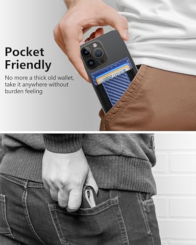 for MagSafe Wallet with Adjustable Stand, 9 Card Holder, Open ID Window | Strongest Magnetic Wallet for iPhone 17/16/15/14/13/12 Series, RFID Blocking, Vegan Leather, Blue Carbon Fiber - color: Blue Carbon Fiber