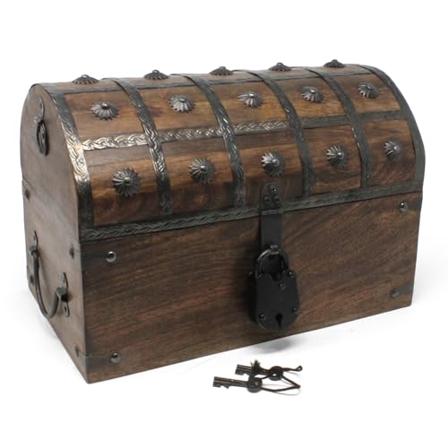 Wooden Pirate Treasure Chest with Lock & Skeleton Key Large | Handmade Wooden Storage Box Kids Treasure Chest For Jewelry, Coins, Trinkets, Keepsake Gifts, Decor - size: Large 13 x 8 x 8.75