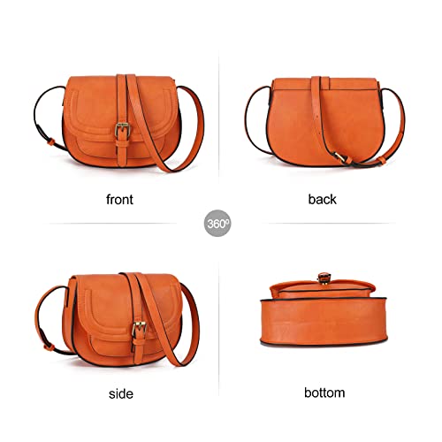 AFKOMST Crossbody Bags for Women,Small Saddle Purse and Boho Cross Body Handbags,Vegan Leather - color: Orange