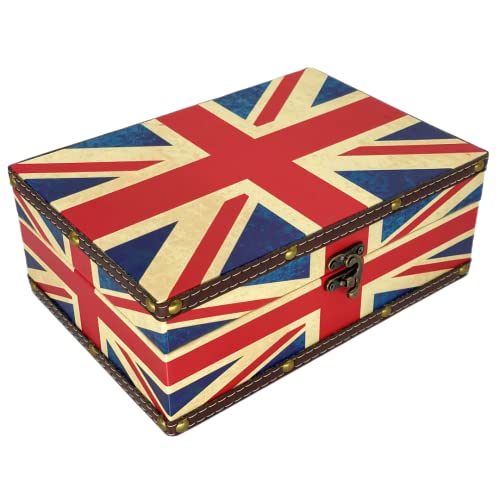 Vintage Union Jack Flag Treasure Box - Wooden Storage Decorative Box with Lid, Durable Trinket Jewelry Memento Keepsake Case, Gifts for Kids, Girls, Boys, Women, Home Decor (Small) - color: Union Jack Flag, Small
