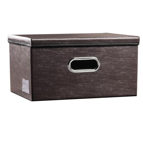 Collapsible Storage Box with Lid [1-Pack] Leather Fabric Foldable Storage Bin Organizer Container Basket Cube with Cover for Home Bedroom Closet Office Nursery Brown (13.6x9.6x6.9) - color: Brown, size: Small(1-Pack)