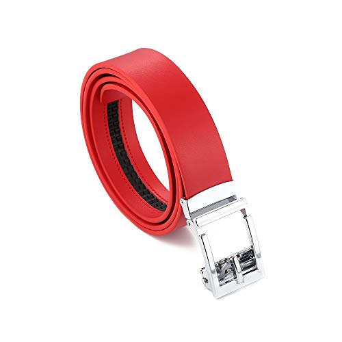 Gelante Genuine Leather Ratchet Dress Belt With Automatic Sliding Buckle - Minimalistic Style-Trim to Fit - color: Red