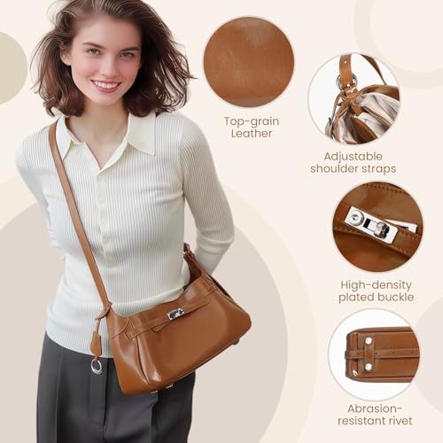Genuine Leather Hobo Bag for Women, Slouchy tote Bags Purse Shoulder bag - color: S-brown