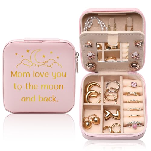 GAOLZIUY Mom Jewelry Box Gifts, Mothers Day, Birthday, Valentines Day Presents for Moms, Mother of The Bride from Daughters Sons, Mom Love You To The Moon And Back Jewelry Case - color: Mom-02