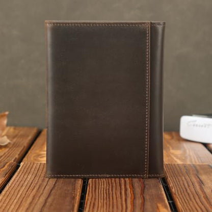 Polare Full Grain Leather Pilot Wallet Passport Holder RFID Blocking Tri-fold Travel Cover Document Organizer for Aviation Professionals - color: Dark Brown