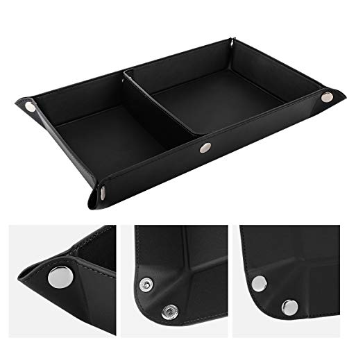 Luxspire Valet Tray, PU Leather Catchall Tray for Men Women, Removable Two Compartments Desk Storage Plate for Key Coin Phone Jewelry Wallet - Black, Double Grid (TRAY124) - size: 13" x 8.7" x 0.2"